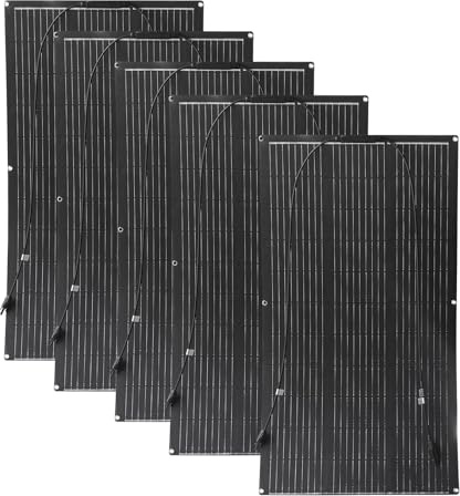 Aysolar 500W 12V Placa Solar Flexible 5x100W ETFE Portátil Panel Solar Monocristalino Fotovoltaico para Barcos, Remolques, Autocaravana, Camper, Caravana, Batería y Superficies Irregulares