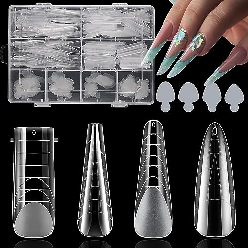288 Piezas Moldes Uñas Acrilicas, Moldes para Uñas Francesas duales, 4 Estilos 12 Tamaños Escala para Extensión de Manicura de Arte de Uñas