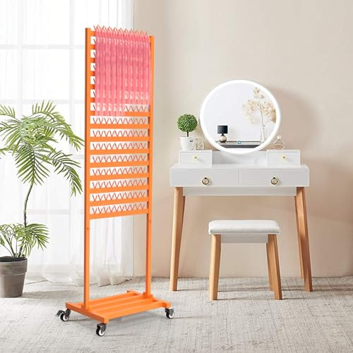 foriy Braiding Hair Rack 300 Pegs Metal Hair Extension Holder 2-Sided Adjustable Hair Braid Tools Hair Separator Stand with Wheels Tangerine Yellow Standing Braid Rack for Hair Stylist