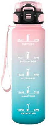 HoneyHolly Botella Agua, 500ml Deportiva, Botella Agua Niños, Prueba de Fugas, Botella Agua Gimnasio, Marcador de Tiempo, Cantimplora, Botella Gym, para Fitness Oficina Escuela Yoga