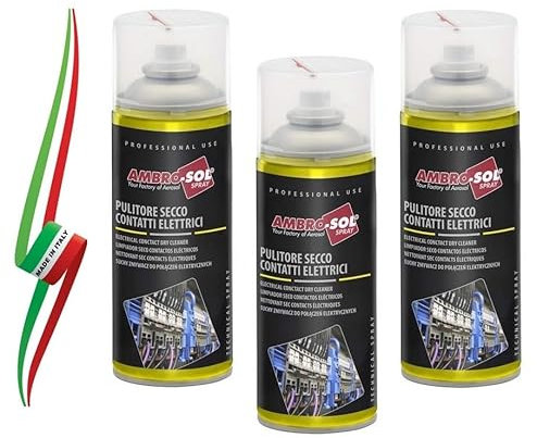 SET 3 PEZZI PULITORE SECCO SPRAY PER CONTATTI ELETTRICI ELETTRONICI ELETTROMAGNETICI 400ml  MADE IN ITALY