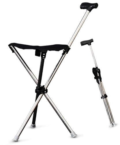 Faltbarer 2-in-1 Gehstock & Hocker - Leichter Tragbarer Stuhl Mit Sitz für Ältere Menschen - Unisex Stativbasen Stock