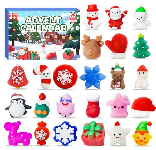 Squishy Adventskalender 2025 Kinder mit 24 Mochi Squishy Spielzeug, Weihnachtskalender Kinder Weihnachten Geschenke für Baby Kleinkind Jungen Mädchen ab 3 Jahre