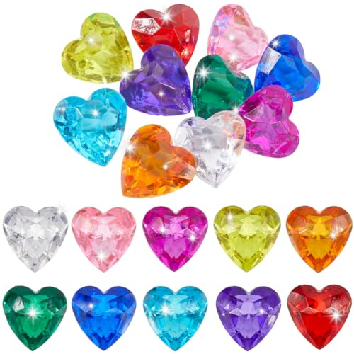 SOFPLATE 10Pcs 10 Colors Heart Shaped Gems Acrylic Diamond Bulk Colorful Big Hearts Diamonds Faceted Crystal Gemstones No Hole Filler for Table Scatters Large Vase Fillers Cakes Fish Tank Decoration