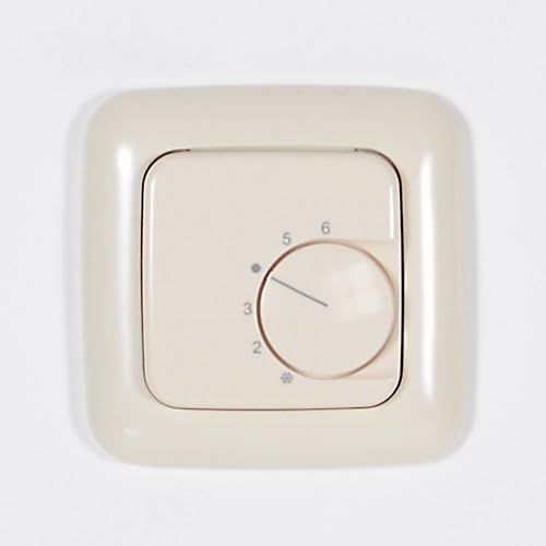 Ritzer Raumthermostat Raumtemperaturregler Fußbodenheizung für Busch Jäger Duro 2000 SI mit Abdeckung (mit Rahmen 1-fach cremeweiß)