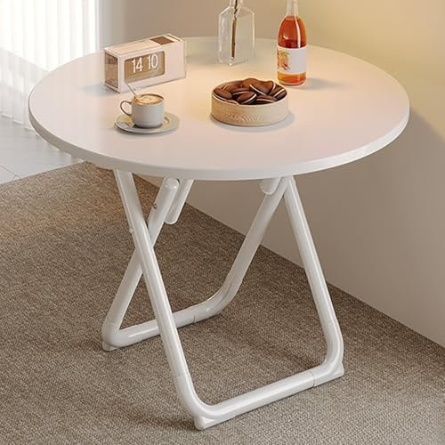 Zusammenklappbarer Esstisch, kleiner Beistelltisch, leicht zu transportieren, aus Holz, runder Besprechungstisch, platzsparend, keine Installation erforderlich, Weiß, 60 cm
