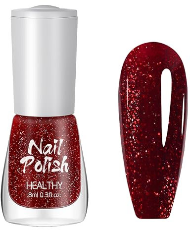 Roter Glitzer Nagellack - Schnelltrocknend 8ML Shining Polish ohne UV-Lampe für DIY Nail Art und Maniküre zu Hause