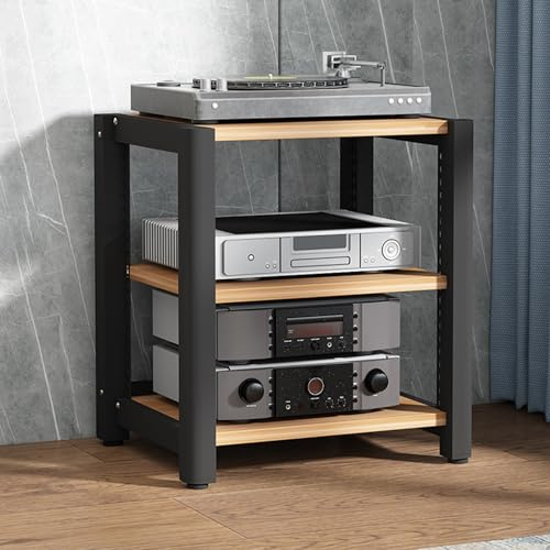 Audio Rack Hifi Regal,3-stufiges Stereo-Rack,TV Hifi Rack Audio Schrank,Plattenspieler Tisch,Medienschrank,Schallplatten Phonoschrank Blu Ray Regal,für Audio Equipment dac Amplifier Light Walnut