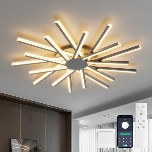 YOLEDY Φ96cm Deckenlampe Wohnzimmer Groß, Wohnzimmerlampe Modern, Deckenleuchte mit 18 Licht, Dimmbar, mit Fernbedienung, Speicherfunktion, Schwarz