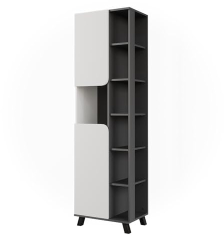 Vicco Hochschrank Karen, Anthrazit/Weiß, 50 x 175 cm | mit 2 Türen, zur Aufbewahrung von Badutensilien und Handtüchern