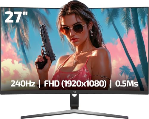 GAMEPOWER Vivid V60 Curved Gaming Monitor 27 Zoll, 240 Hz, Full HD 1080p, VA Panel, 0,5 ms, 1500R, HDR, 125% sRGB, FreeSync & G-Sync, Rahmenlos, integrierte Lautsprecher