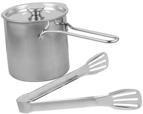 SHINEOFI 1juego Olla Freidora De Acero Inoxidable Con Mango Antideslizante Y Clip Para Frituras De Pescado Verduras Y Diseño Compacto Para Cocinas De Inducción Y Uso Doméstico