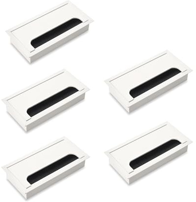 EMUCA - Lote de 5 pasacables para mesa Quadrum, rectangular, 160x80mm, para encastrar, Aluminio, Pintado blanco