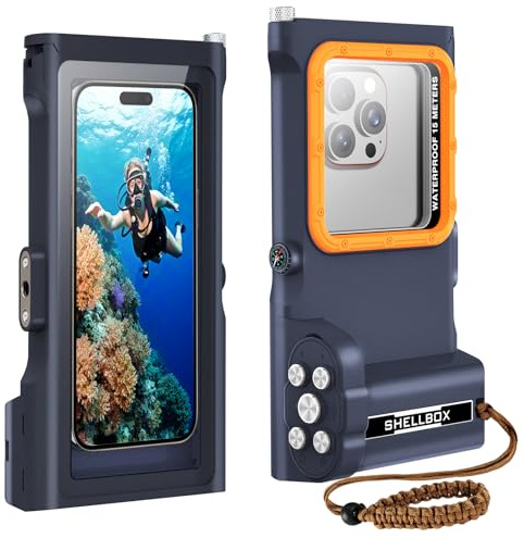 ShellBox wasserdichte Handyhülle Unterwasser Wasserfeste 15m Handy Wasserschutzhülle Handytasche Wasserdicht Schwimmen Baden für iPhone 16 Pro 16 Pro Max 15 Pro 15 Pro Max 14 13 12 Pro 1213 14 Pro Max