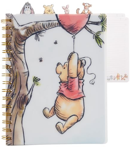 Disney Winnie the Pooh Tab Journal Notebook, Spiral Bound, 96 Lined Pages, 8 x 7 inches -White