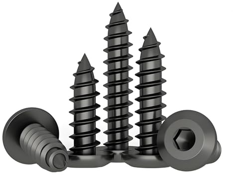 Treer 30-PCS Vis autotaraudeuses à six pans creux M8 noir,vis à bois inox Φ8mm Vis à tôle autotaraudeuses Autoperceuses Vis pour plaques de plâtres (M8 x 40,Tête plate)
