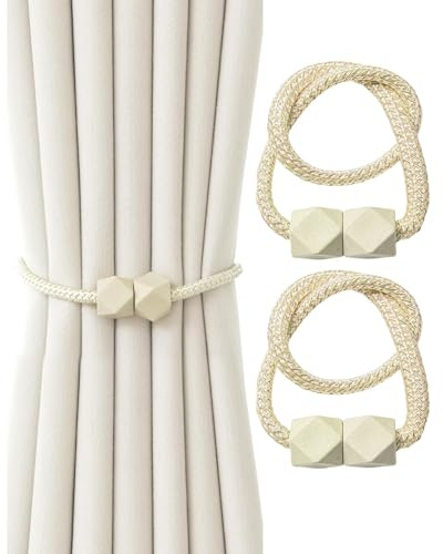 JUKOTA 2 Piezas Magnetic Curtain Tiebacks,Brida Magnética para Cortina,Hebilla de Cortina Fija,Clips Cortinas para Decoración Hogar,Ventanas Hoteles,Oficinas,Casa(Beige)