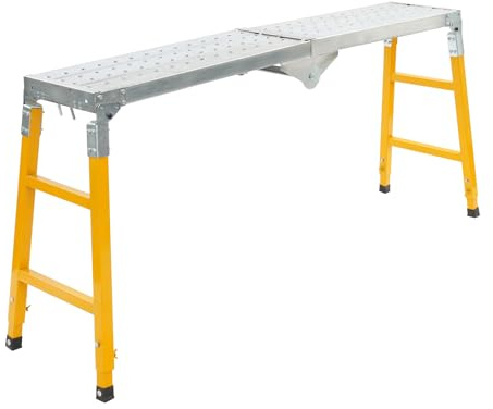 Arbeitsplattform Arbeitsbühne Höhenverstellbar 70-120 cm, Tragbare Gerüst Arbeitsgerüst Stahl, Plattform Werkbank Klappleiter Stufenleiter für Haus und Garage, bis 300kg