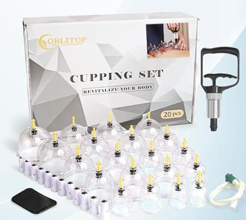 Schröpfgläser mit Vakuumpumpe 20 Stück, Cupping Set Größe V2.0 für Damen und Herren, Vakuumbecher für Körpermuskulatur, DE-V02