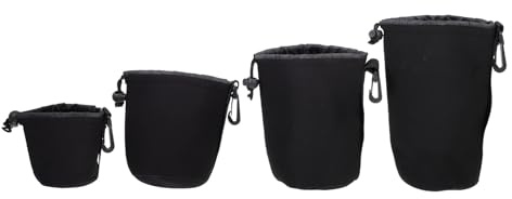 DIYEAH Neopren Objektivaufbewahrungstasche Schwarz, 4 Stück-Pack | Kompakte Kameraobjektivtasche für Hobby und Profifotografen, Schutz vor Feuchtigkeit, Sand und Stößen