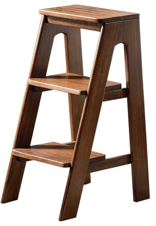 Trittleiter aus Walnussholz, 3-stufig, Massivholz-Design mit breitem Anti-Rutsch-Pedal für Badezimmer, Küche, Wohnmobil, Hochbett, Schrank und Schrank, sichere Trittlösung