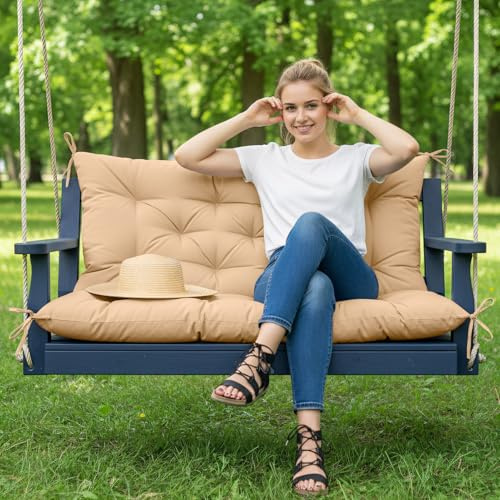 Ventouse Wasserdicht Gartenbank Bankauflage mit Rückenkissen: Gartenmöbel Outdoor Hollywoodschaukel im Garten für Menschen die Außendekoration Lieben (Khaki, 120x100cm)