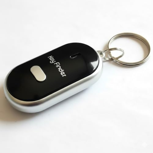 Key Finder Locator with Sound & LED Flashlight, Whistle Voice-Activated Anti-Lost Keychain Locator for Lost Keys, Wallet, Phone, Pet Collar, Smart Beeping Item Finder Gift (Black)