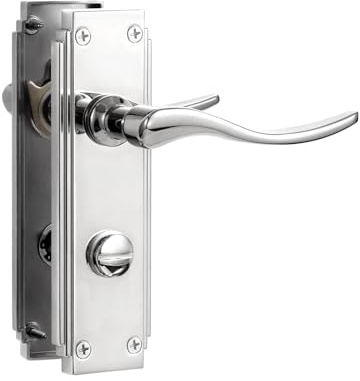 SORWDUERM 1 Pair Hanoverian Scroll Polished Chorme Internal Door Handles,Short Bathroom Lever Set for Interior Wooden Doors,Fits Standard UK Door,Zinc Alloy