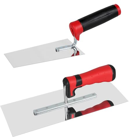 Edelstahl Glättekelle mit Softgriff, 2-teiliges Set Traufel 28x11cm & 16x7x9cm Spachtel Kelle, Maurerkelle, Putzkelle, Stukkateurkelle, Spachtel Werkzeug zum Verputzen