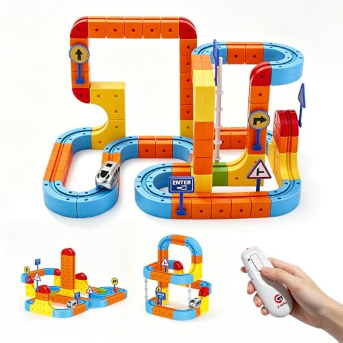 Normodic Clickrail Electric Train Set, 147 Pcs 3D Magic Rail Embedded Layouts Racing Track with Gravity-Defying Motorized Train, DIY Cube Track Building Kit, STEM Educational Toys Gift for Boys Girls