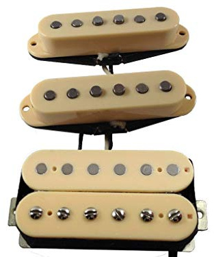 Alegree handgewickelter Frostbite Stratocaster Hals & mittlerer Vintage Stagger + Firestorm Humbucker Steg HSS Set schwarz