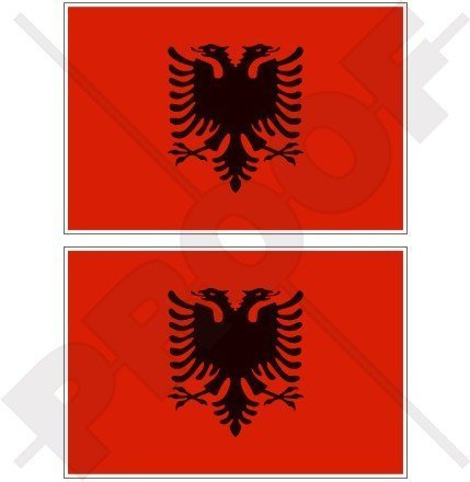 ALBANIEN Albanische Flagge Shqiperia 75mm Auto & Motorrad Aufkleber, x2 Vinyl Stickers