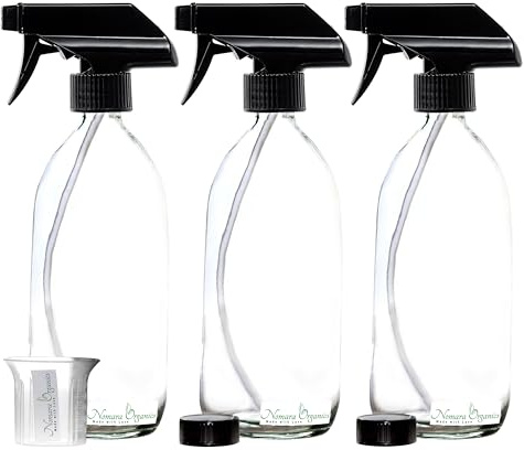 Nomara Organics 500ml Clear Glass Spray Bottles (3-Pack) – Refillable Fine Mist Trigger Sprayers for Hair Styling, Essential Oils, Eco-Friendly Home Cleaning & DIY Beauty Blends, BPA-Free