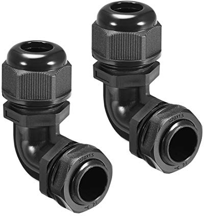sourcing map 2 Stück M20 Kabelverschraubung, 90 Grad Wasserdichte Verbindung aus Nylon für 9mm-14mm Durchmesser Kabel Draht