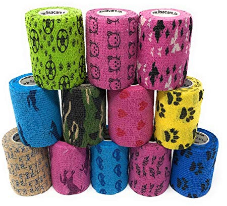 LisaCare Bandage selbsthaftend 7,5cm x 4,5m | 12er-Set Bunter Motiv-Mix | Kohäsiver Wund-Verband | elastisch, dehnbar, ohne Kleber (Motiv-Mix Unisex)