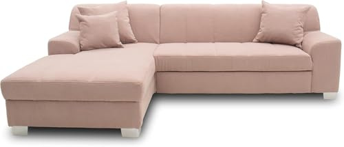 DOMO. collection Ecksofa Capri, Sofa in L-Form, Couch, Polsterecke, Eckcouch, Sofa-Garnitur, Longchair links 239 x 152 x 75 cm (BxTxH), rosa | Longchair links im klassischen Design mit Chromfuß, komfortable L-Form, 239 x 152 x 75 cm (BxTxH)