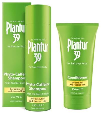 Plantur 39 Caffeine Shampoo and Conditioner Set - Previene y reduce la caída del cabello - Para cabello teñido y dañado - Favorece el crecimiento del cabello - 250 ml + 150 ml.