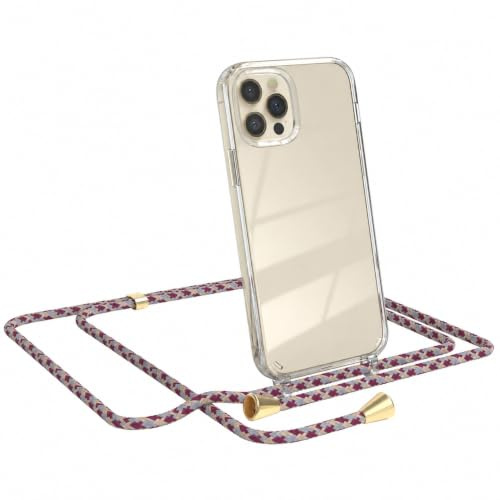 EAZY CASE Handykette kompatibel mit iPhone 12/12 Pro Handyhülle mit Umhängeband, Handykordel mit Schutzhülle, Silikonhülle, Hülle mit Band, Stylische Kette für Smartphones, Rot Camouflage