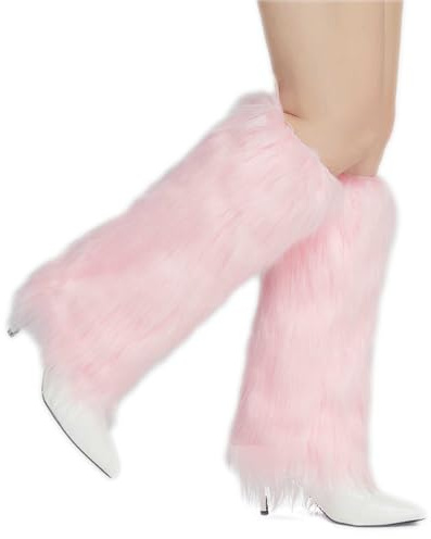 RECECASA Faux Fur Leg Warmers for Women, Fuzzy Boot Covers for Costume Pink