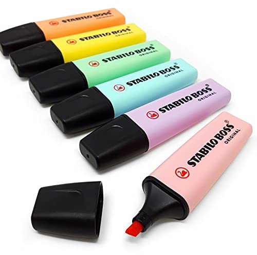 STABILO BOSS Original Pastell-Textmarker, Textmarker, Set mit 6 Stück