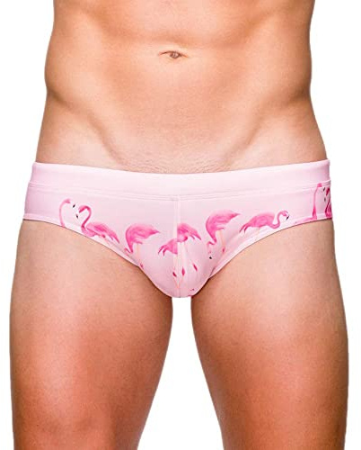 Baotung Costume da bagno da uomo, per sport acquatici, corto, aderente, BT0BH11, Fenicottero rosa., L