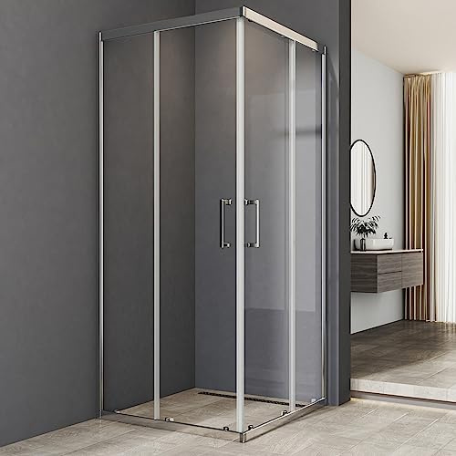 Duschkabine 75x90cm Eckeinstieg mit Doppel Schiebetüren 6mm ESG Sicherheitsglas Duschabtrennung Duschwand Höhe 185cm