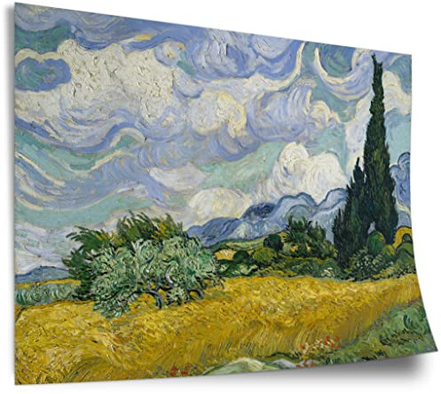 Printistico Poster Vincent van Gogh - Weizenfeld mit Zypressen (1889) Kunstdruck ohne Rahmen, Wandbild - A4, A3, A2, A1, A0, XXL - Wohnzimmer, Schlafzimmer, Küche, Deko