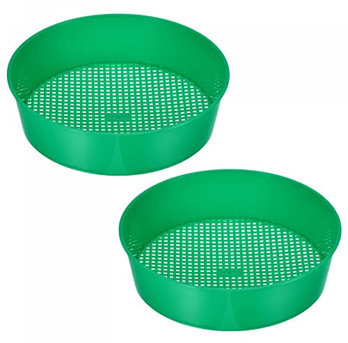 sourcing map Garden Sifting Pan, Round Potting Sieve Plastic Mesh Filter Soil Screen Gardening Tool for Garden Yard, Green 2 Pack