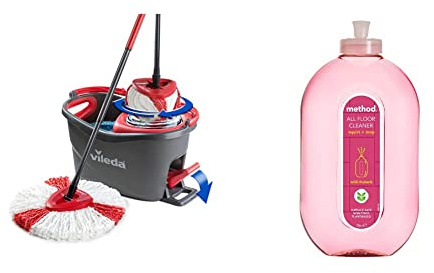 Vileda Turbo Microfibre Mop and Bucket Set, Spin Mop for Cleaning Floors, Set of 1x Mop and 1x Bucket & Method Floor Cleaner, Wild Rhubarb, 739 ml