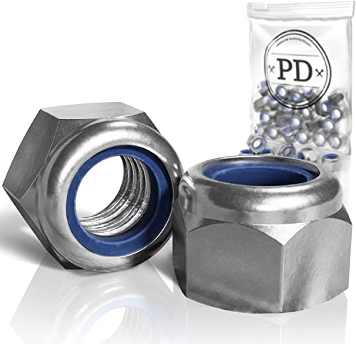 PD® Selbstsichernde Muttern M8 - Rostfreier Edelstahl A2 V2A | 50 Stück | Rostfreie Sechskantmuttern mit vibrationssicherem Kunststoffklemmteil | Stoppmuttern & Kontermuttern | DIN 982 / ISO 7040