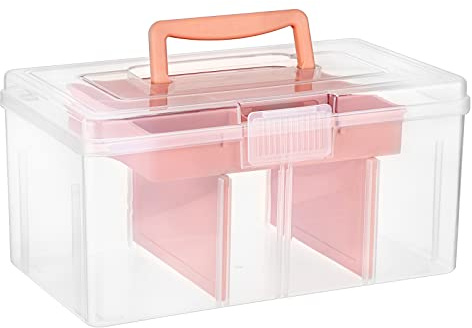 IGNPION Transparente Trennbox, Aufbewahrungs- und Organisationsbox mit Tablett und Griff, groß, Rosa