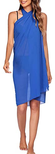 LAEMILIA Damen Sarong Pareo Chiffon Strand Wrap Sommer einfarbig Strandkleid lang Wickelrock Vertuschung Bademode Cover UpsBikini Wrap Blau OneSize