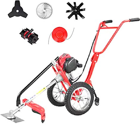 ATAAY Tosaerba a Benzina, Tosaerba a 4 Tempi con Guida da Terra 4 Lame di falciatura + Ruota per diserbo + arieggiatore Piccolo diserbo Multifunzionale per Giardino con Prato frutteto