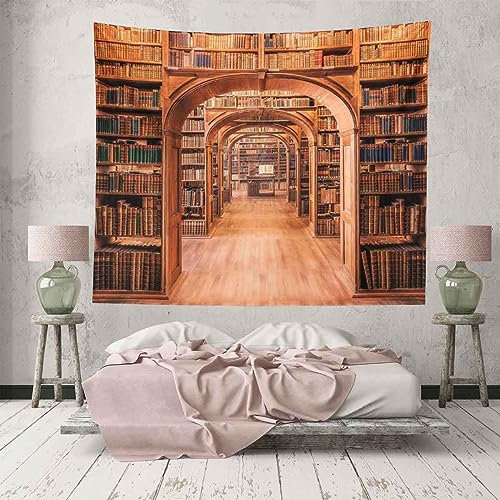 CHENGOR Bibliothek Bücherregal Tapisserie Bücher Bücherregal Klassenzimmer Wandbehänge Tapisserie Wohnzimmer Schlafzimmer Wohnheim Männerhöhle Hintergrund 150 x 100 cm
